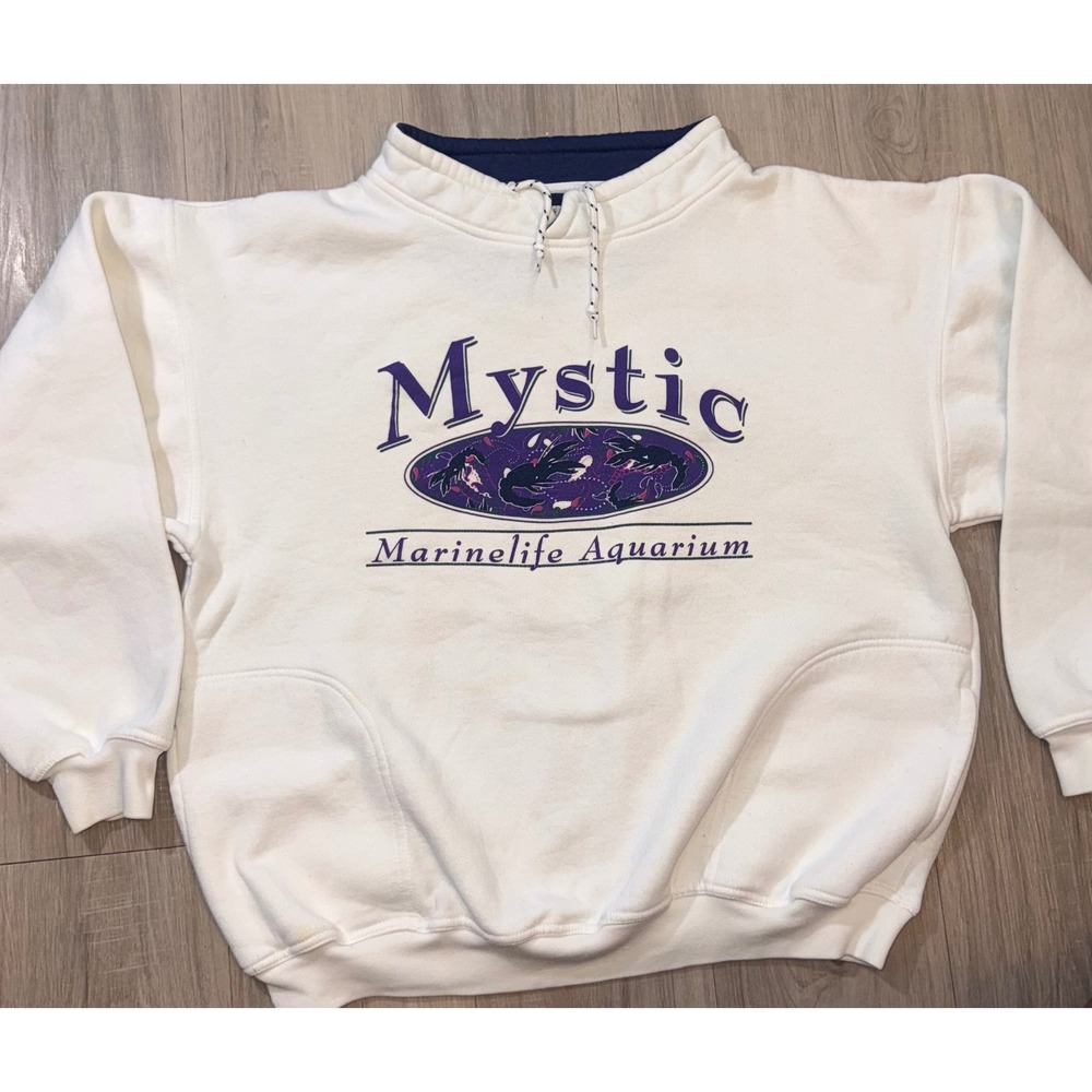 Vintage Gear For Sports Mystic Marinelife Aquarium Sweatshirt XL White Mock Neck